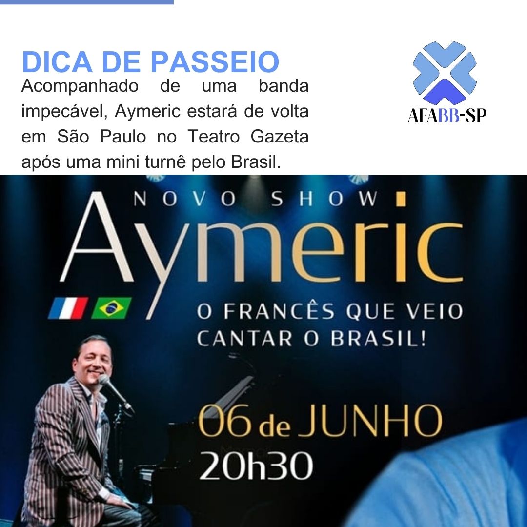 Aymeric, “o francês que veio cantar o Brasil”, dia 06/06/2025 no Teatro Gazeta
