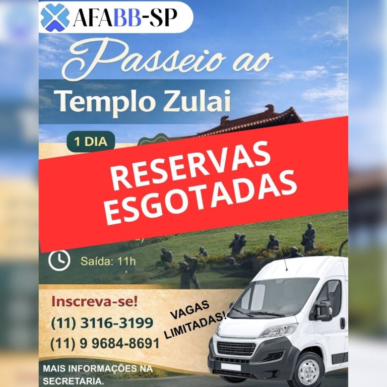 Passeio AFABB-SP – TEMPLO ZU LAI – Veja mais informações 