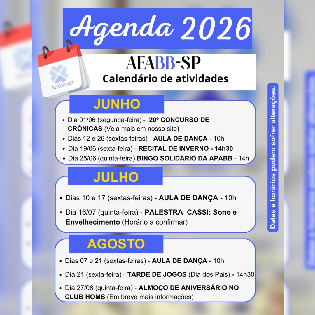 Programação de JUNHO, JULHO e AGOSTO. Confira! 