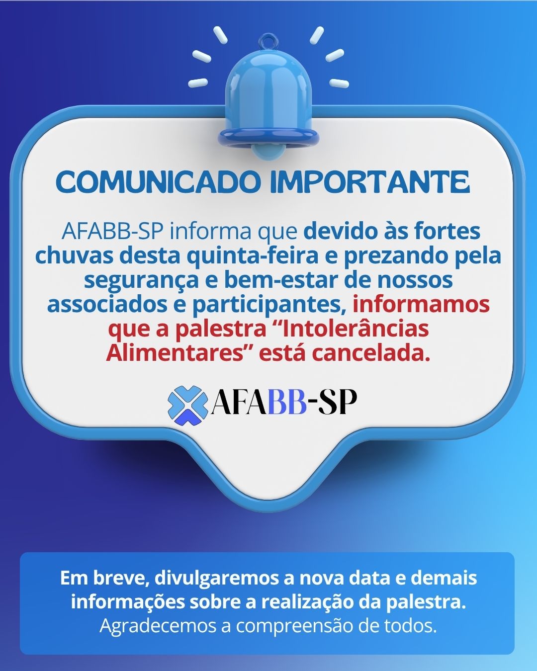 IMPORTANTE - PALESTRA CANCELADA
