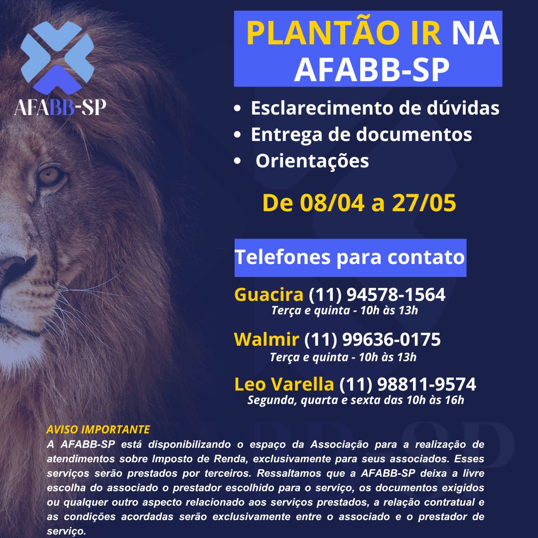 PLANTÃO IR NA AFABB-SP
