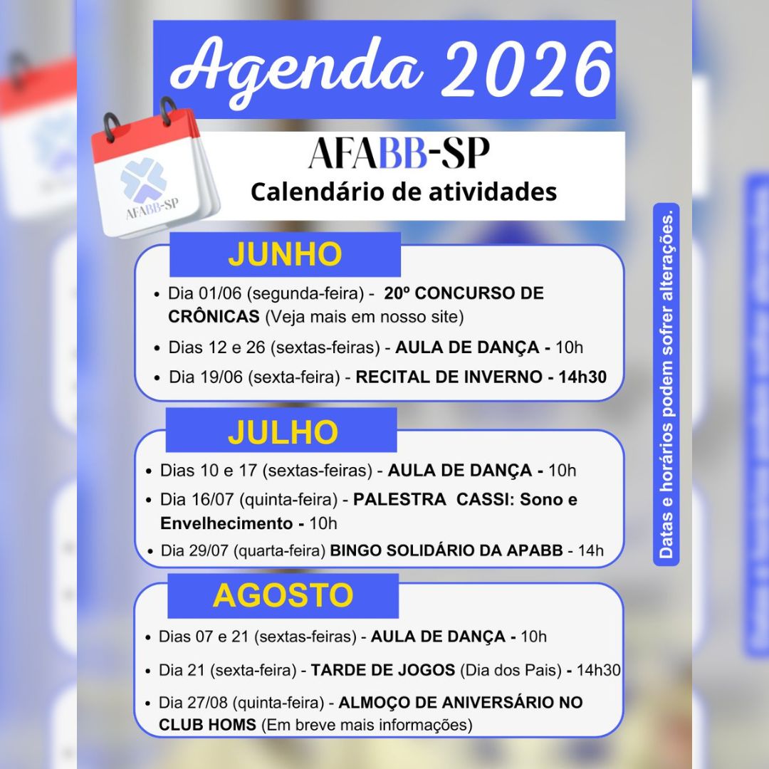 Programação de JUNHO, JULHO e AGOSTO. Confira!