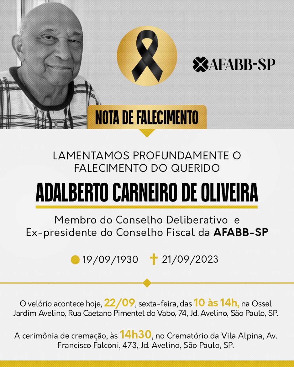 NOTA DE FALECIMENTO – Adalberto Carneiro de Oliveira