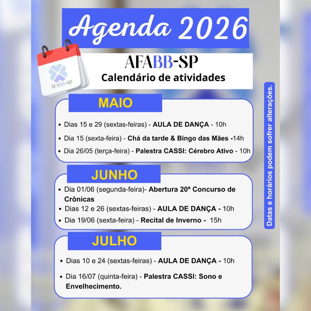 Programação de MAIO, JUNHO E JULHO. Confira! 