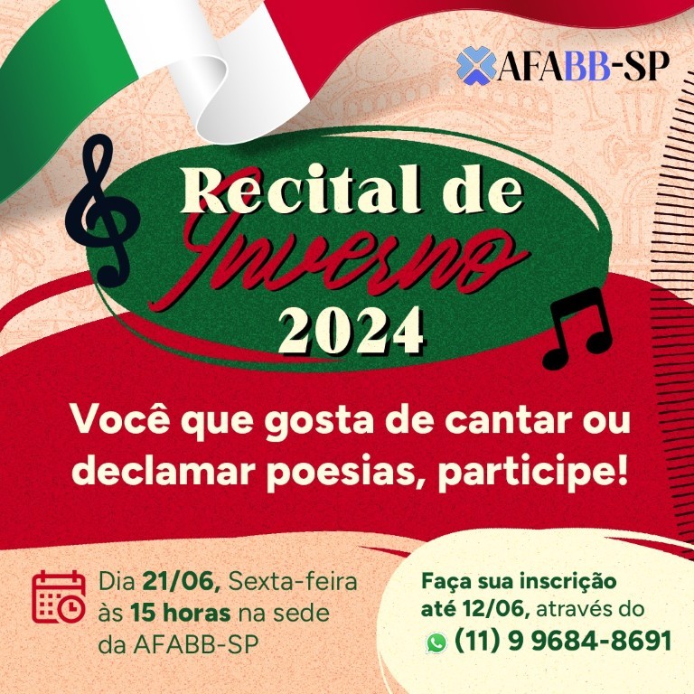 Inscrições abertas para as apresentações no Recital de Inverno 2024 da AFABB-SP
